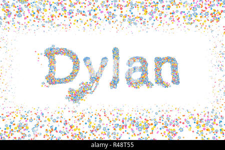 Dylan, Male name coated with various colorful flowers Stock Photo