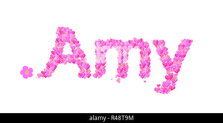 Amy female name set with hearts type design Stock Photo