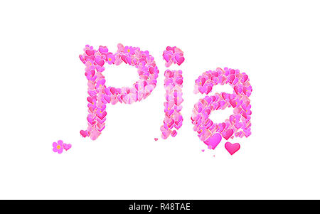 Pia female name set with hearts type design Stock Photo