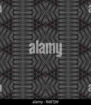 Abstract geometric background, seamless stripes and diamond pattern with gray and dark brown elements on black, ornate and extensive Stock Photo