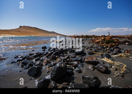 View of a beach of sand and stones in the reserve of paracas Stock Photo
