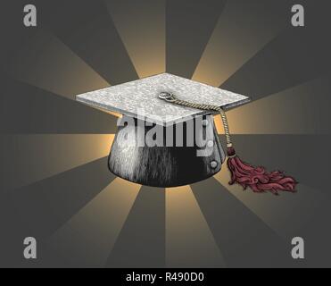 Graduation hat hand drawing vintage engraving illustration Stock Vector
