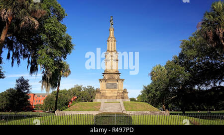 The Confederate Monument at Forsyth Park in Savannah, Georgia  is a memorial to local Civil War soldiers built in 1874 Stock Photo