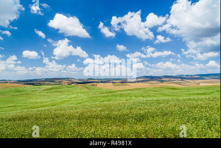 Scenic Tuscany landscape with rolling hills and beautiful cloudscape in Val d'Orcia, Italy Stock Photo