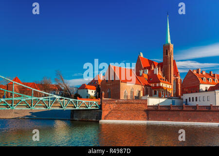 Tumski Bridge in the morning, Wroclaw, Poland Stock Photo