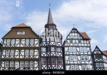 Front of wonderful old half-timbered houses in a village in Fritzlar, in Germany near Kassel in Hesse Stock Photo