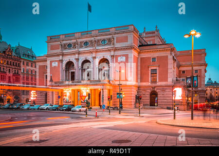 Beautiful view of famous Royal Swedish Opera (Kungliga Operan) in central Stockholm illuminated at twilight, Sweden, Scandinavia Stock Photo