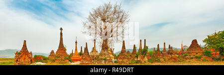 Sankar pagoda. Shan state. Myanmar. Panorama Stock Photo