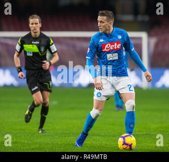 Piotr Zielinski of SSC Napoli seen in action during the SSC Napoli vs A.C. Chievo Serie A football match at the San Paolo Stadium. (Final score; SSC Napoli 0:0 Chievo ) Stock Photo