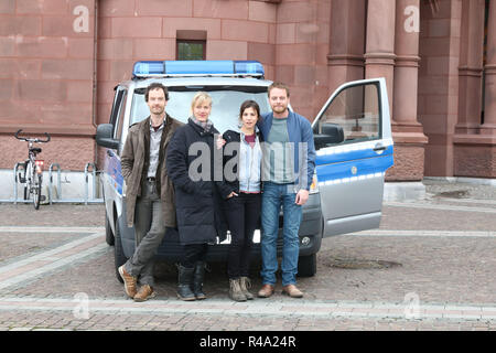 Joerg Hartmann, Anna Schudt, Aylin Tezel, Stefan Konarske, Tatort Dortmund - Sturm, Historisches Rathaus - Friedenplatz, Dortmund, 25.04.2016 Stock Photo