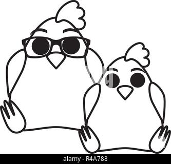 cute chickens couple characters vector illustration design Stock Vector