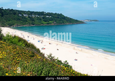 summers day at carbis bay near st.ives in cornwall, england, britain, uk. Stock Photo