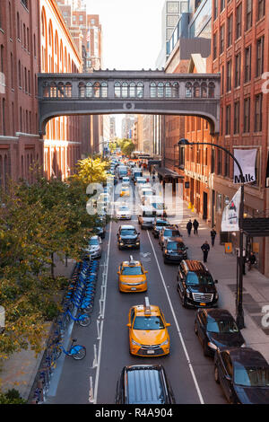 West 15th Street skybridge or sky bridge photographed from the High Line, Chelsea Market, Chelsea, Manhattan, New York City, United States of America. Stock Photo