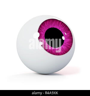 human eyeball with purple iris isolated with shadow on white background looking up (3d rendering) Stock Photo