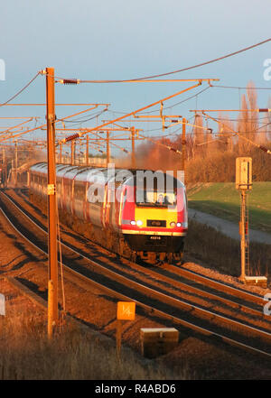 InterCity HST 125 diesel train on East Coast Main Line south of Colton junction near York with an express passenger train on 24th November 2018. Stock Photo