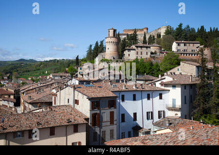 panoramic view and medieval fortress, castrocaro terme, emilia romagna, italy, europe Stock Photo