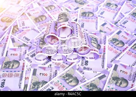 Indian Rupee banknotes. Isolated on the white background. Stock Photo