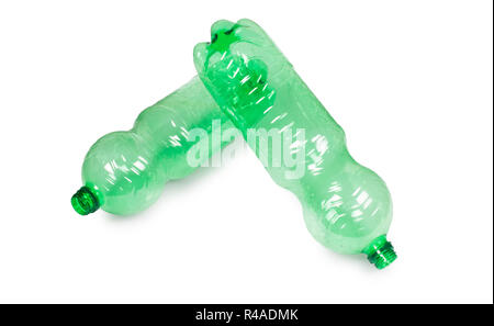 Studio shot of a pair of plastic drinking bottles isolated on white - John Gollop Stock Photo