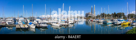 November 22, 2018 Moss Landing / CA / USA - Panoramic view of Moss Landing marina in Monterey Bay on a sunny day Stock Photo