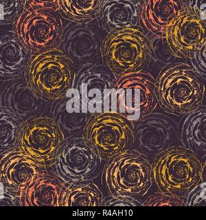 Abstract roses seamless vector background. Purple. orane, pink flowers. Modern floral pattern in autumn colors for fabric, wallpaper, gift wrap, packaging, web banner, page fill, scrapbooking, paper Stock Vector