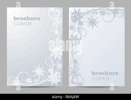 Brochure template layout design. Beautiful winter pattern on blue background Stock Vector