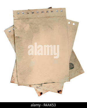 Old torn notepad papers on white background. Clipping path Stock Photo