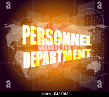 personnel department words on digital screen with world map Stock Photo