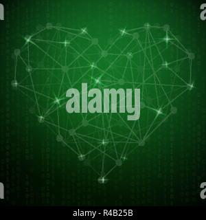 Heart is glowing. Vector illustration. Matrix on a green background. Valentines day. Stock Vector