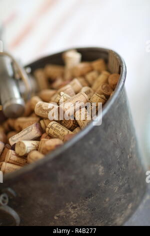 Bucket full of cork plugs Stock Photo