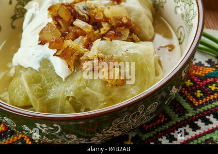 Balandeliai, Lithuanian  cuisine, Baltic Traditional assorted dishes, Top view. Stock Photo