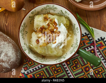 Balandeliai, Lithuanian  cuisine, Baltic Traditional assorted dishes, Top view. Stock Photo