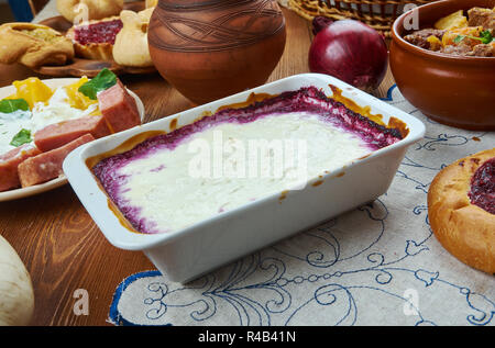 Kalvdans,  classical Scandinavian dessert, Finnish cuisine, Traditional assorted dishes, Top view. Stock Photo