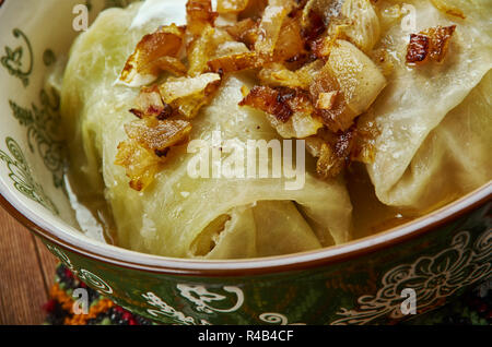 Balandeliai, Lithuanian  cuisine, Baltic Traditional assorted dishes, Top view. Stock Photo