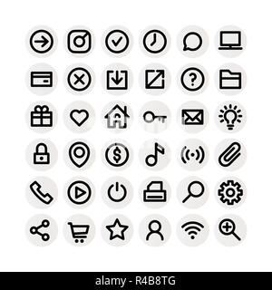 Vector set of bold black flat line icons over white background for your graphic and web design Stock Vector