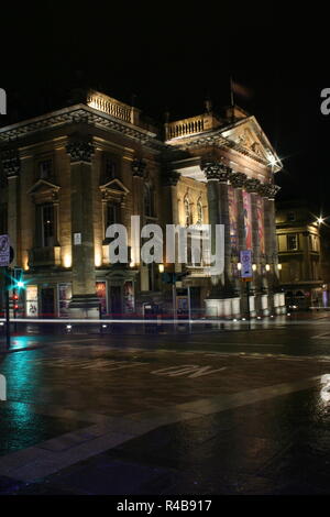 Theatre Royal (Grade 1 listed building) Newcastle upon Tyne by night including light trails Stock Photo