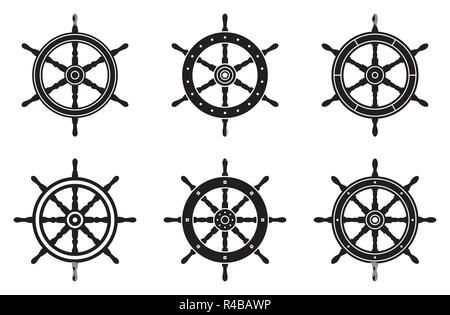 Ship steering wheel. Flat icons Stock Vector