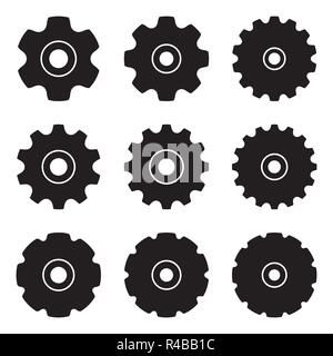 Sprocket wheel icon set. Conveyor chains. Silhouette vector Stock Vector