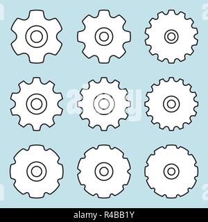 Sprocket wheel icon set. Conveyor chains. Vector illustration Stock Vector