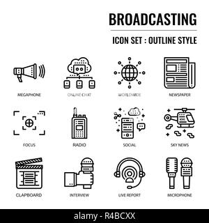 Broadcasting, pixel perfect icon, isolated on white background Stock Vector