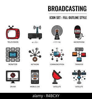 Broadcasting, pixel perfect icon, isolated on white background Stock Vector