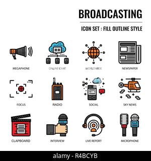 Broadcasting, pixel perfect icon, isolated on white background Stock Vector