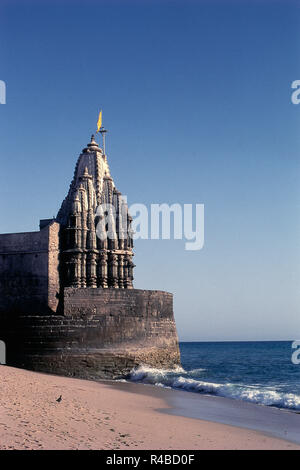 Samudra Narayan Temple with beach, Dwarka, Gujarat, India, Asia Stock Photo