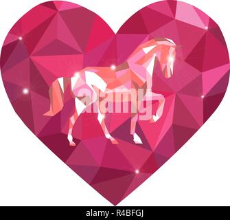 Light Red vector heart isolated on white background. Geometric rumpled triangular low poly origami style gradient graphic illustration. Stock Vector