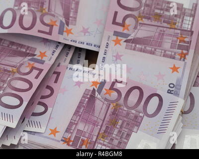 Stacks of red German 500 Euro notes in a square arrangement Stock Photo