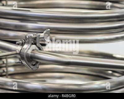 Industrial stainless steel pipe work Stock Photo