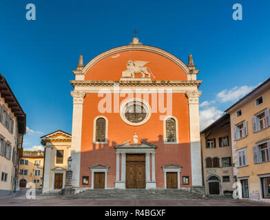 Chiesa di San Marco, 15th century, church at Piazza San Marco, low relief of winged Lion of St Mark at facade, Rovereto, Trentino-Alto Adige, Italy Stock Photo