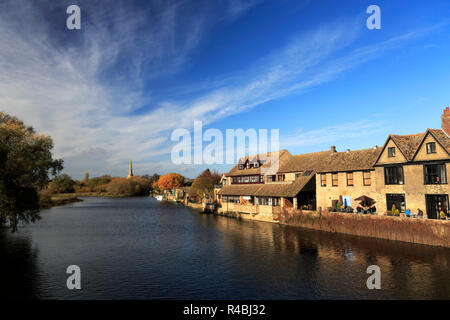 St Ives quayside; River Great Ouse, St Ives Town, Cambridgeshire, England, UK Stock Photo