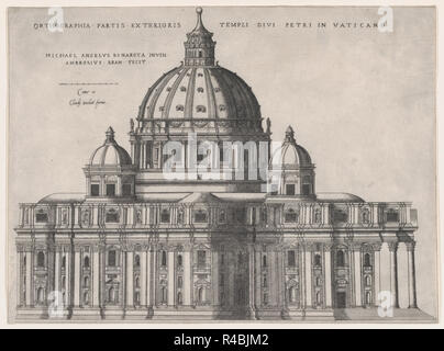 Speculum Romanae Magnificentiae: St. Peter's. Artist: After Michelangelo Buonarroti (Italian, Caprese 1475-1564 Rome); Giovanni Ambrogio Brambilla (Italian, active Rome, 1575-99). Dimensions: sheet: 13 3/8 x 18 1/8 in. (34 x 46 cm). Publisher: Antonio Lafreri (French, Orgelet, Franche-Comte ca. 1512-1577 Rome); Claudio Duchetti (Italian, active Venice and Rome, ca. 1565-died ca. 1585). Series/Portfolio: Speculum Romanae Magnificentiae. Date: 16th century.  This print comes from the museum's copy of the Speculum Romanae Magnificentiae (The Mirror of Roman Magnificence) The Speculum found its or Stock Photo