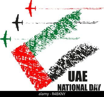 UAE National Day poster with planes performing aerobatics in national flag colors vector illustration. Stock Vector