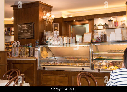 Interior of a traditional Italian cafe in Cagliari, Sardinia, Italy-October 09, 2018 Stock Photo